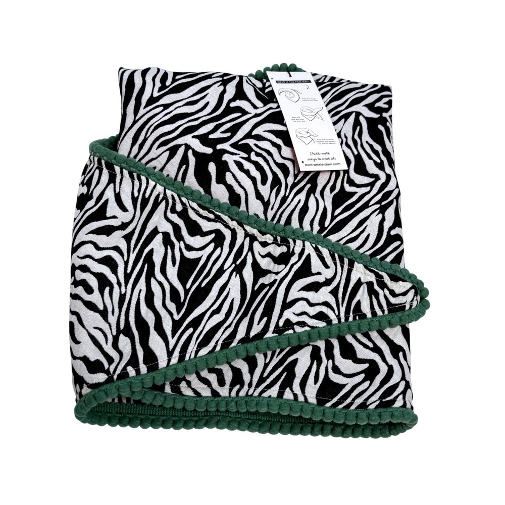 POM Amsterdam Zebra Print Shawl Women OS Black‎ White NEW Pom Pom Trim Scarf